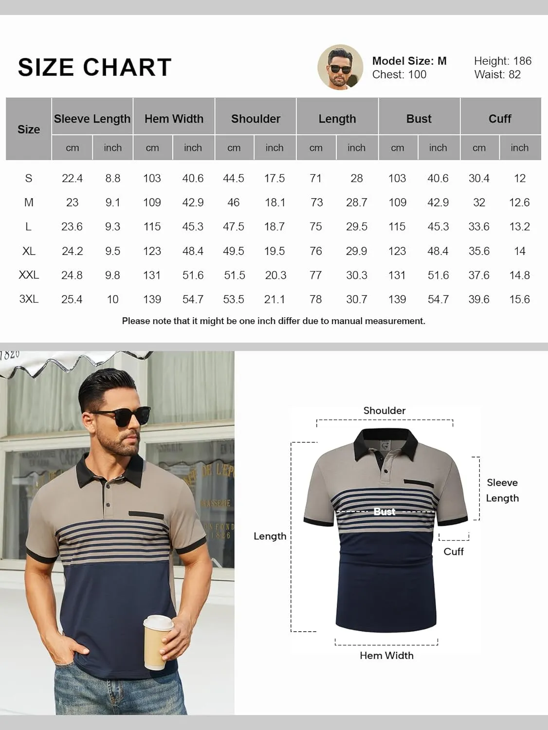 Hardaddy Men's Striped Polo Shirt Short Sleeve Casual Color Block Graphic Tee Collared Golf Shirts for Men