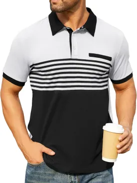 Hardaddy Men's Striped Polo Shirt Short Sleeve Casual Color Block Graphic Tee Collared Golf Shirts for Men
