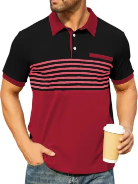 Hardaddy Men's Striped Polo Shirt Short Sleeve Casual Color Block Graphic Tee Collared Golf Shirts for Men