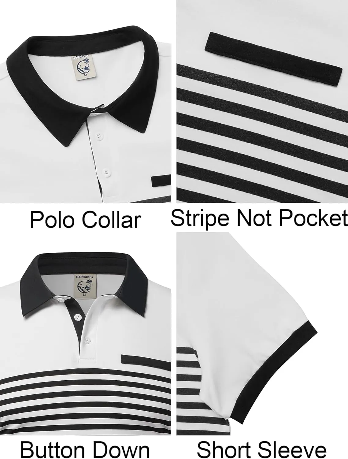 Hardaddy Men's Striped Polo Shirt Short Sleeve Casual Color Block Graphic Tee Collared Golf Shirts for Men