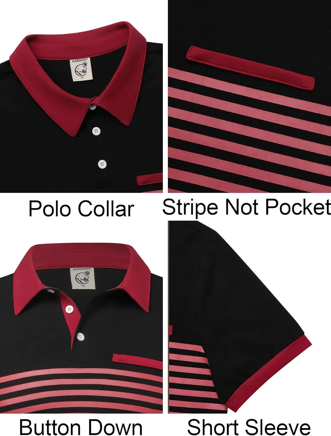 Hardaddy Men's Striped Polo Shirt Short Sleeve Casual Color Block Graphic Tee Collared Golf Shirts for Men