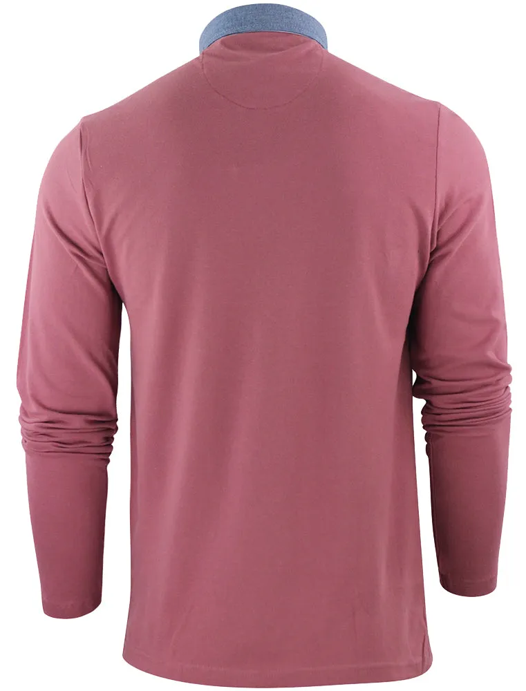 HeraH Chambray Collar Long Sleeve Polo Shirt in Dusky Pink