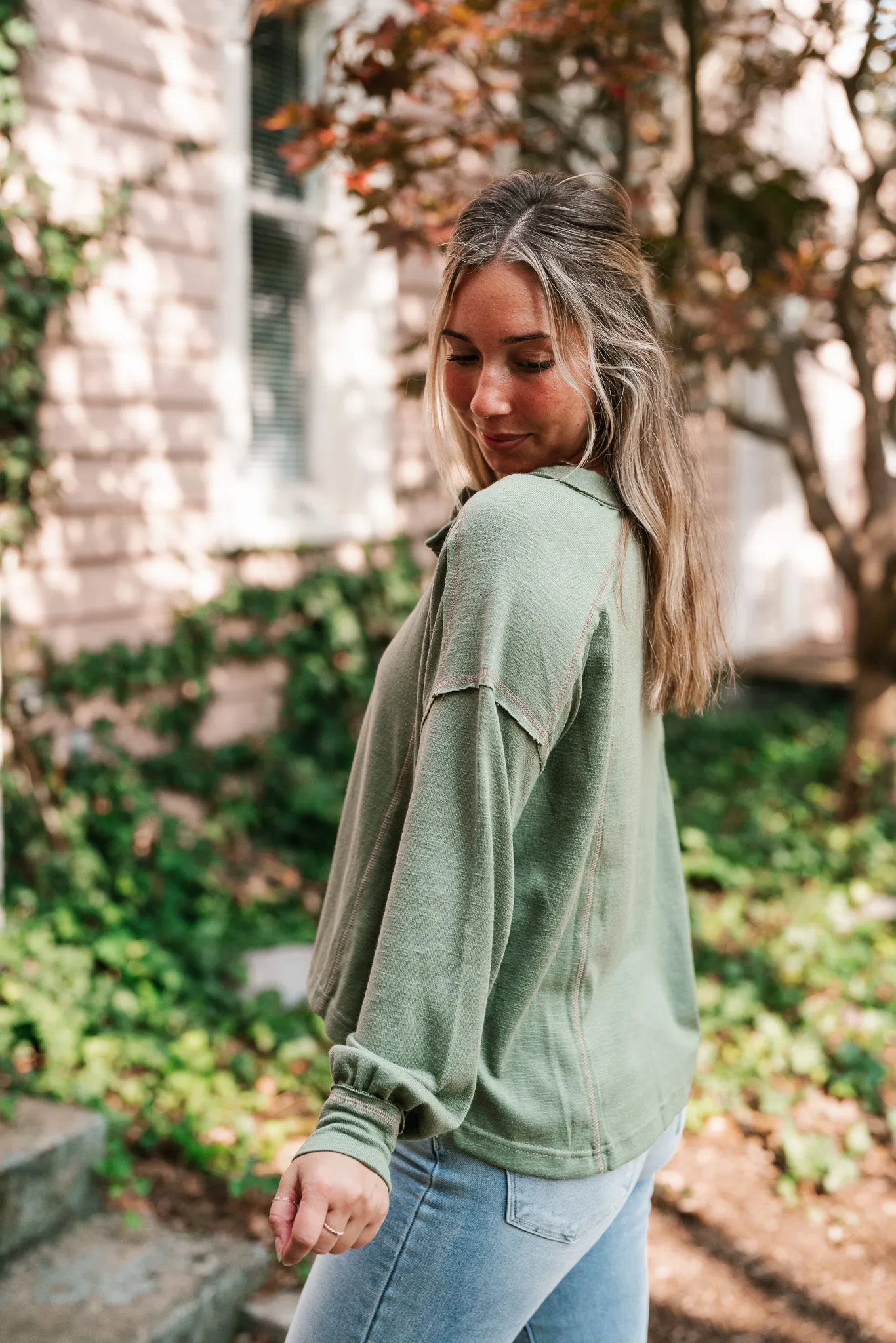 Keeping It Cozy Long Sleeve Henley Top - Olive