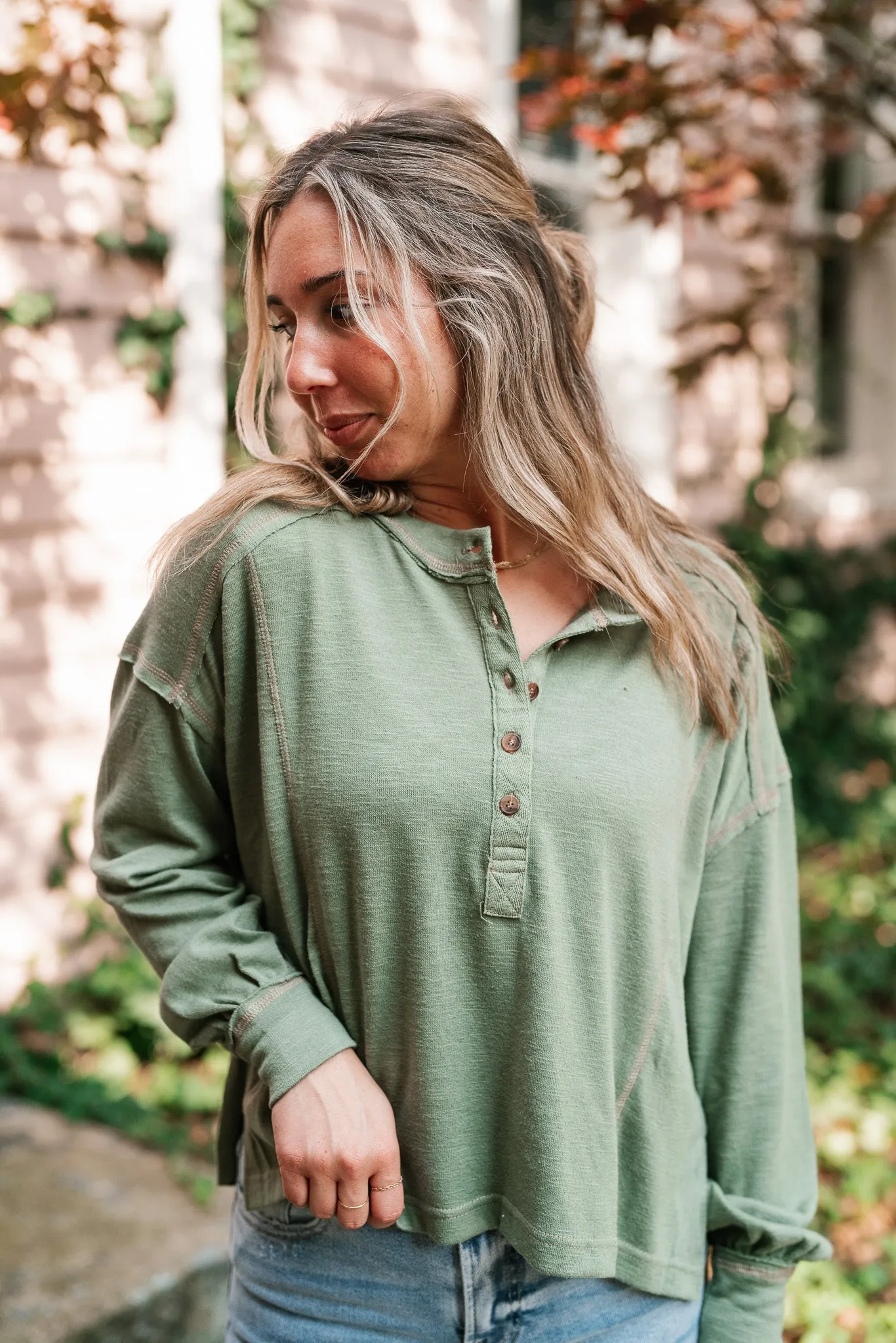 Keeping It Cozy Long Sleeve Henley Top - Olive