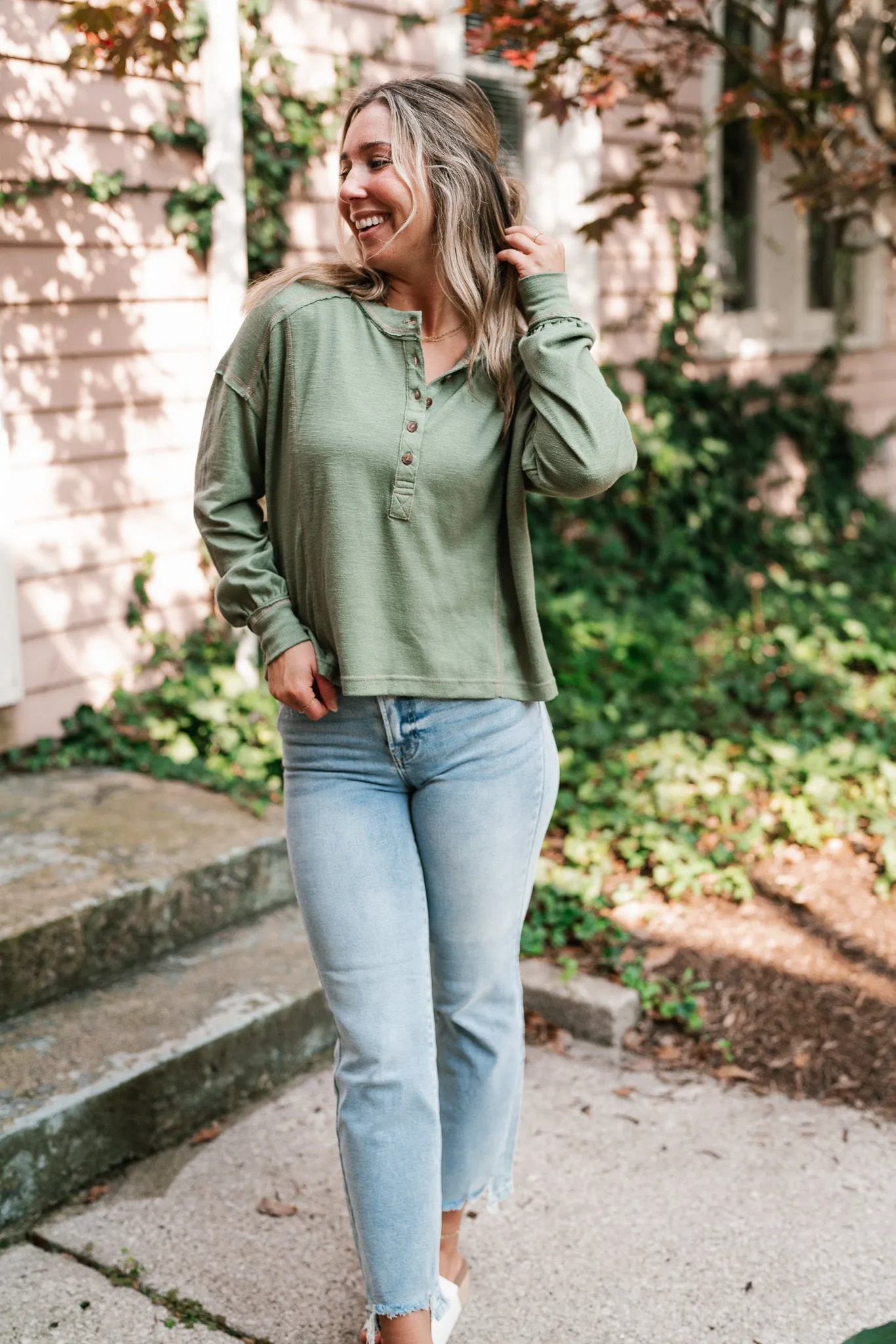 Keeping It Cozy Long Sleeve Henley Top - Olive