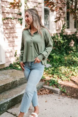 Keeping It Cozy Long Sleeve Henley Top - Olive