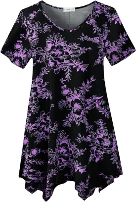 LARACE Plus Size Tops for Womens Summer Clothes Short Sleeve Shirts Casual V Neck Tunic Asymmetrical Blouses