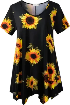 LARACE Plus Size Tops for Womens Summer Clothes Short Sleeve Shirts Casual V Neck Tunic Asymmetrical Blouses