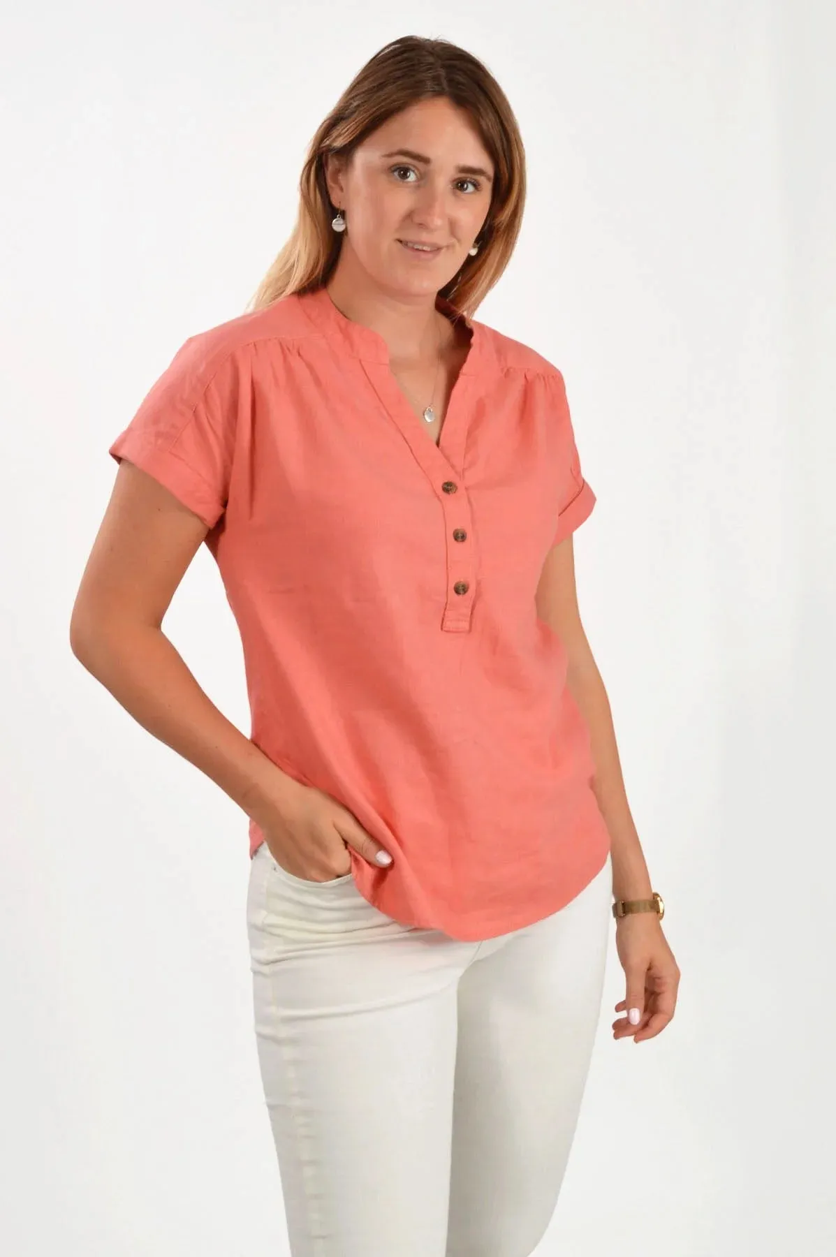 Linen Blend Short Sleeve Top