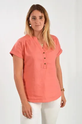 Linen Blend Short Sleeve Top