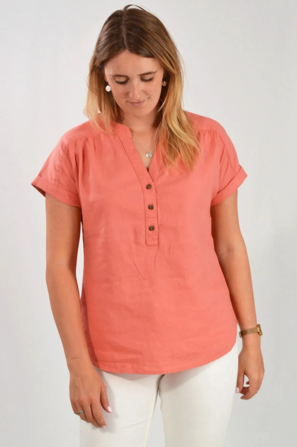 Linen Blend Short Sleeve Top