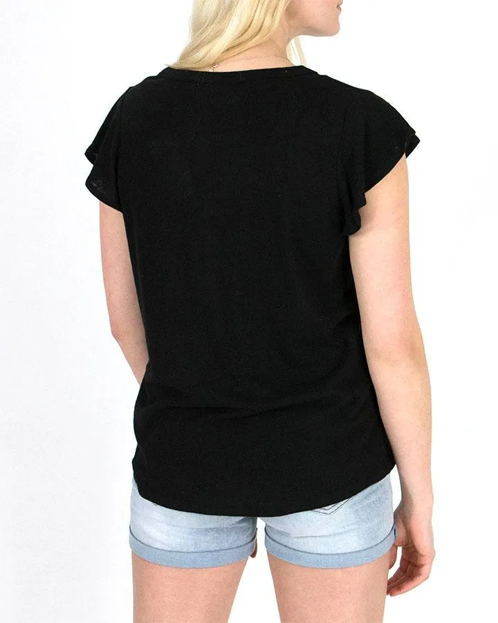 Linen slub henley in black