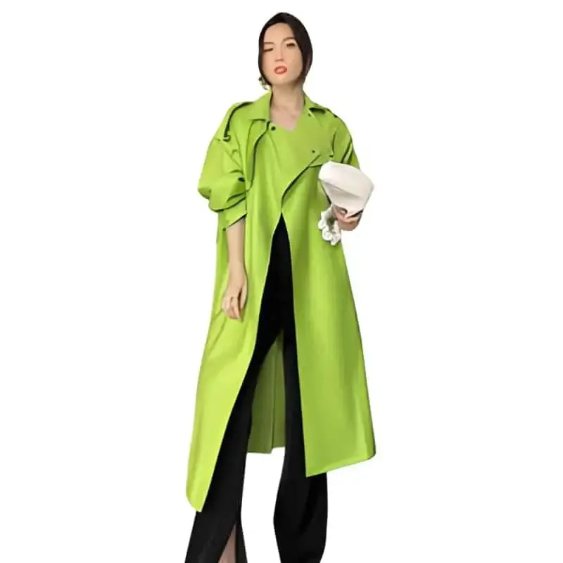 Long Bright Trench Belt Loose Coat