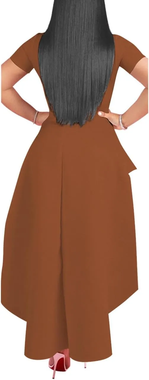 Lrady Womens Casual Shirt Dress High Low Irregular Ruffle Hem Blouse Asymmetrical Peplum Long Tunic Tops