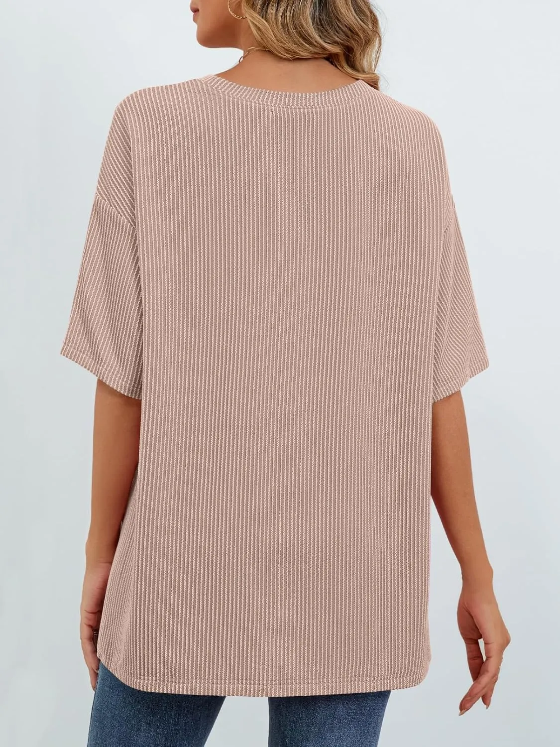 MEROKEETY Women's Summer Short Sleeve Tops Oversized Crewneck Textured Blouse Casual Basic Tunic Tee