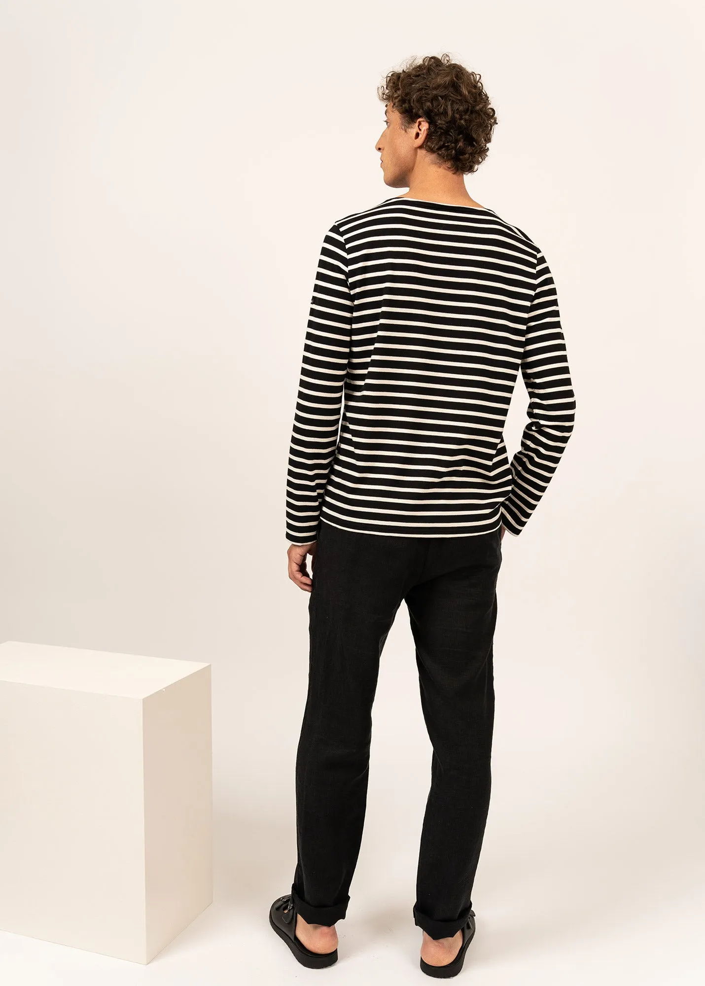 MINQUIERS MODERN - Authentic Breton Stripe Shirt | Soft Cotton | Men Fit (BLACK / ECRU)