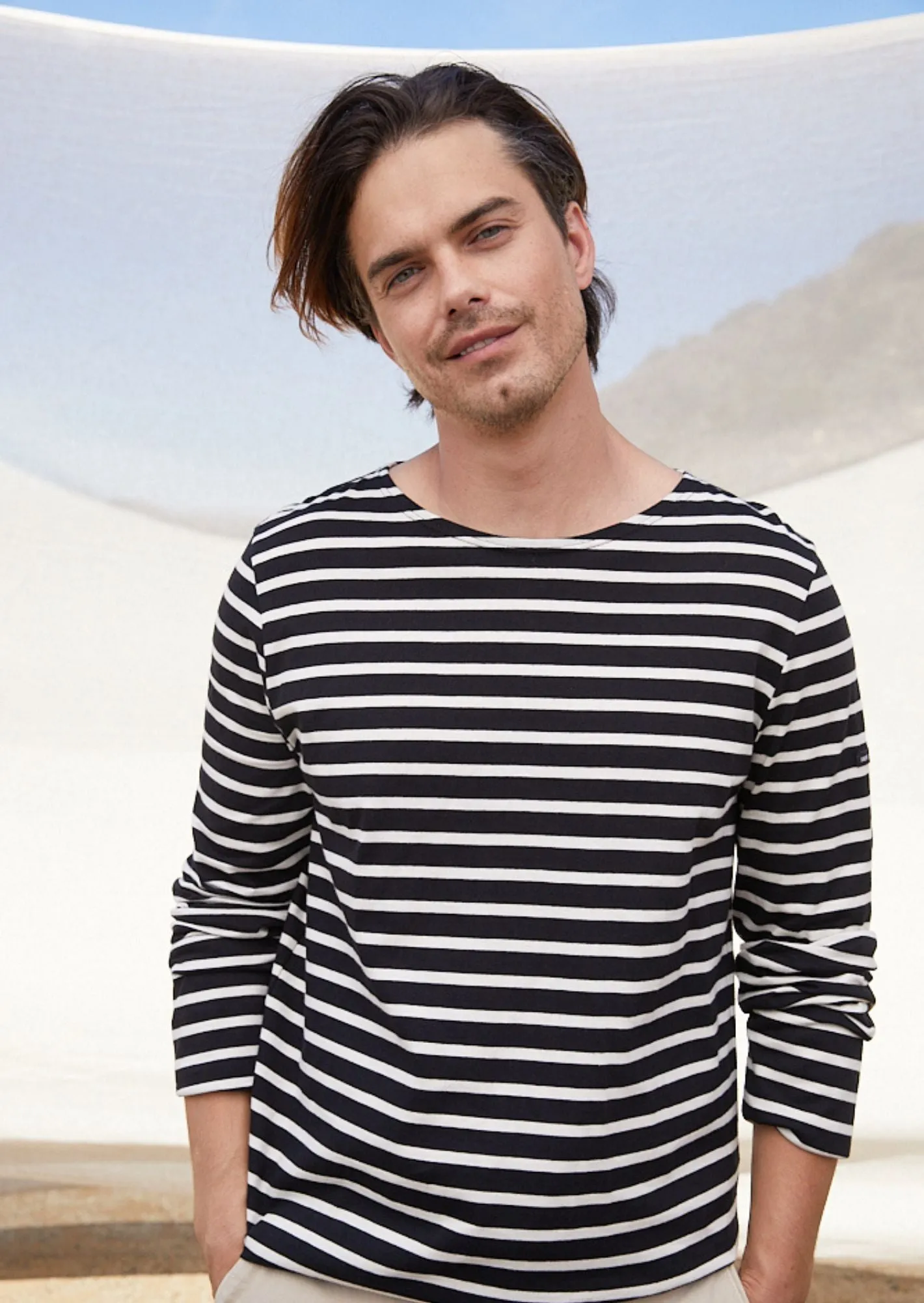 MINQUIERS MODERN - Authentic Breton Stripe Shirt | Soft Cotton | Men Fit (BLACK / ECRU)