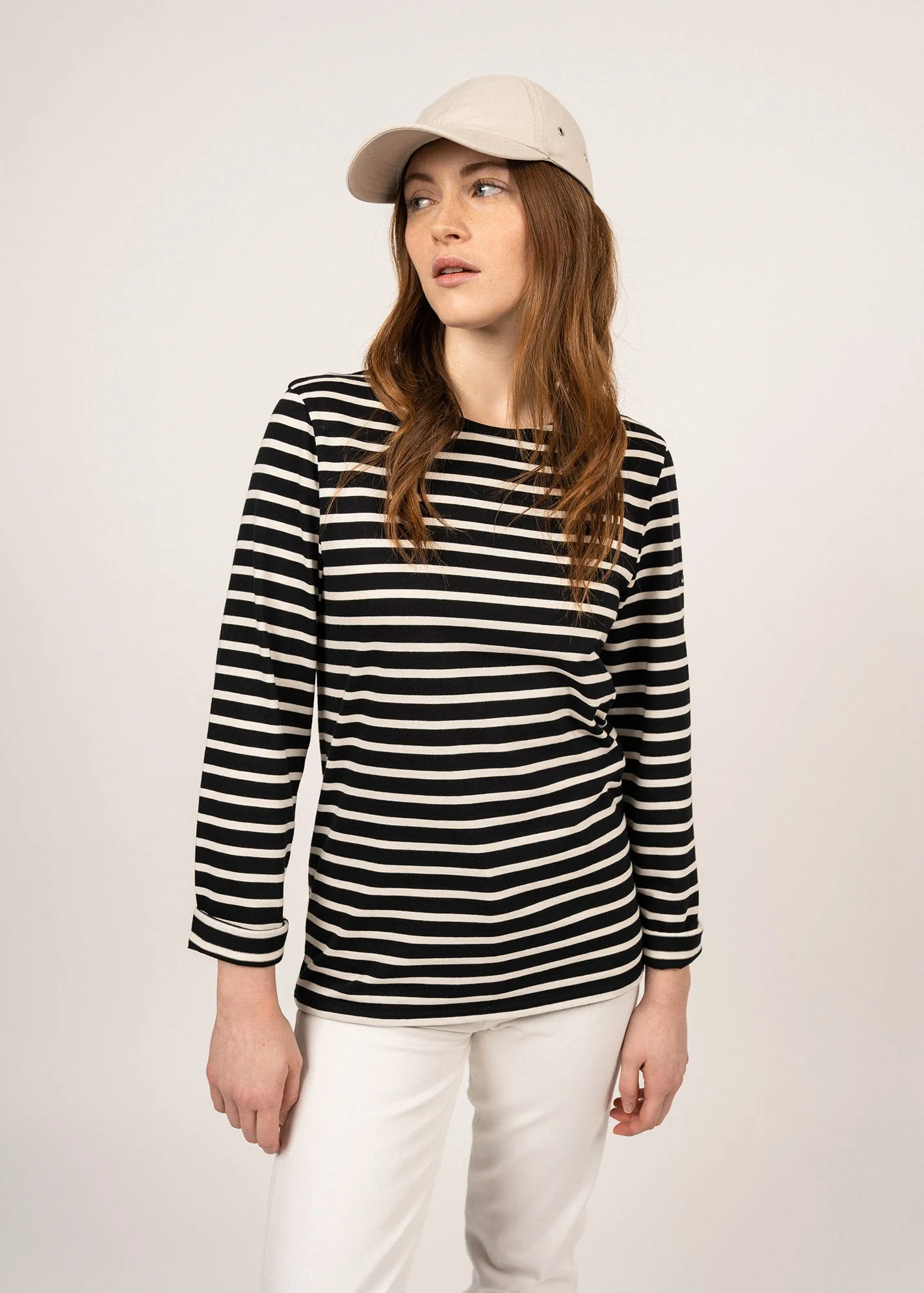 MINQUIERS MODERN - Authentic Breton Stripe Shirt | Soft Cotton | Men Fit (BLACK / ECRU)