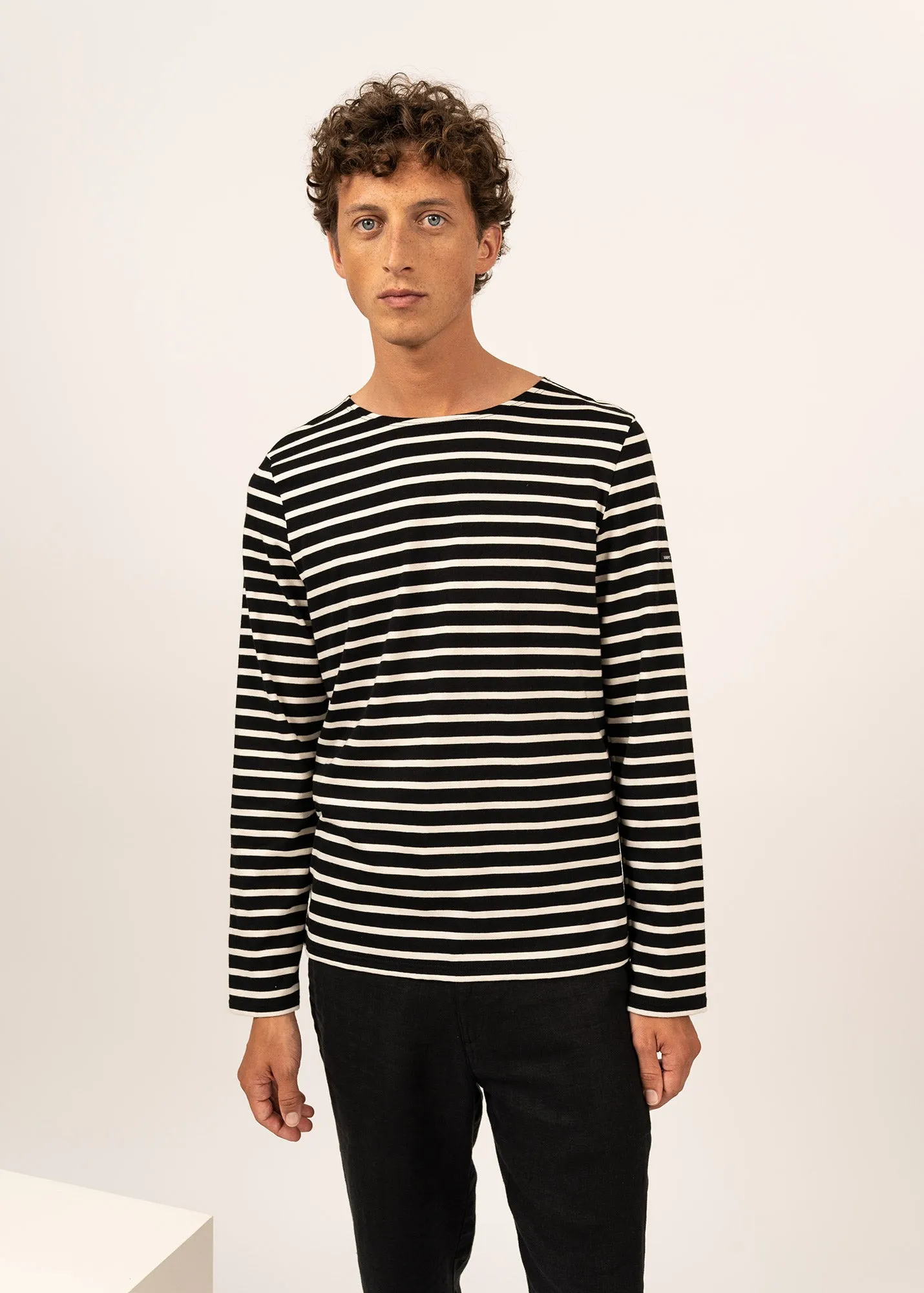 MINQUIERS MODERN - Authentic Breton Stripe Shirt | Soft Cotton | Men Fit (BLACK / ECRU)