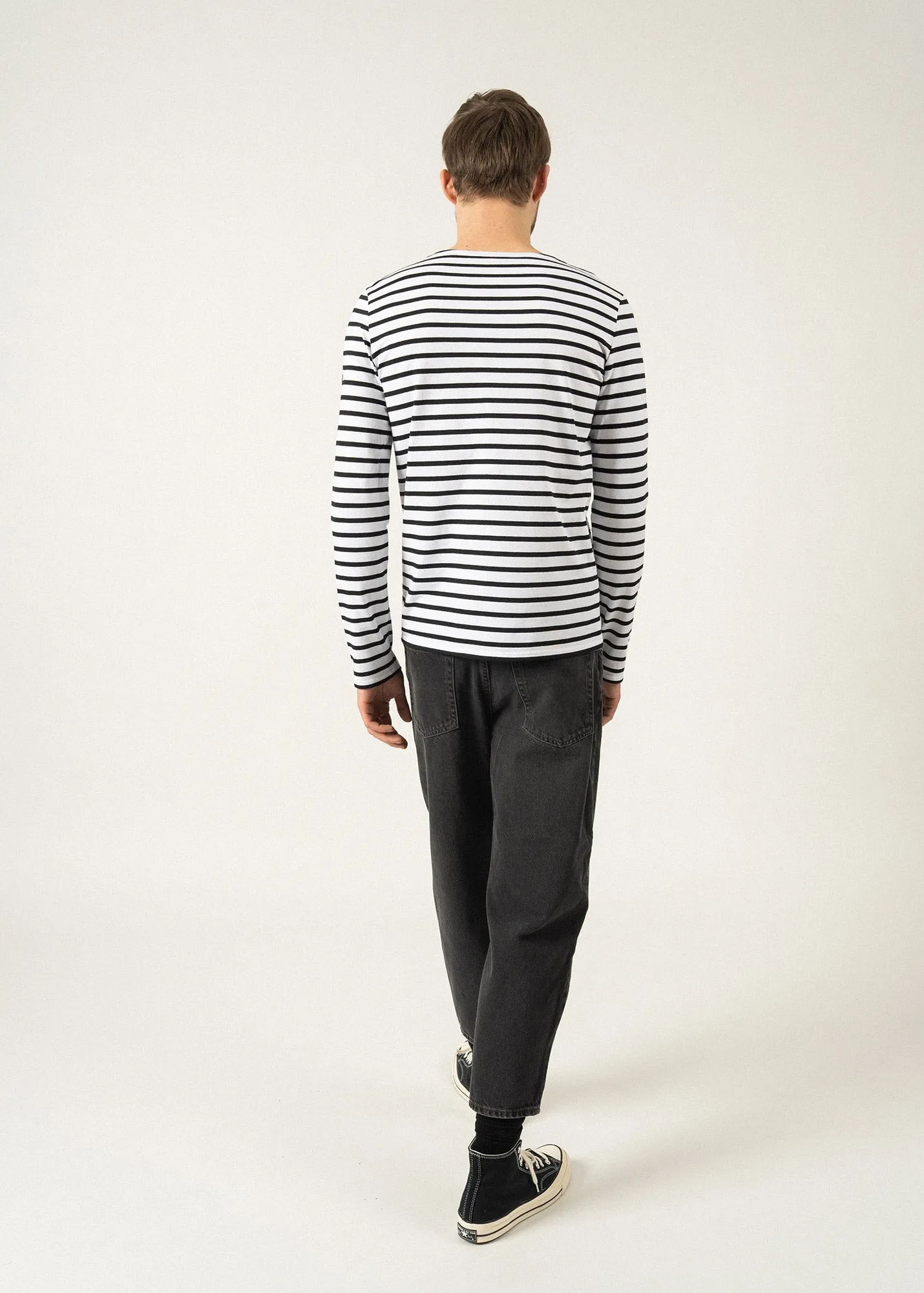MINQUIERS MODERN - Authentic Breton Stripe Shirt | Soft Cotton | Men Fit (WHITE / BLACK)
