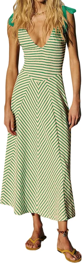 MISSACTIVER Striped Smocked Flowy Midi Dress for Women Summer Sleeveless V Neck Tie Straps Backless Beach Long Dresses