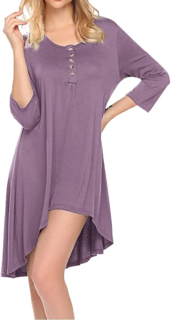 Naggoo Women's 3/4 Sleeve Button V Neck High Low Loose Fit Casual Long Tunic Tops Tee Shirts S-3XL