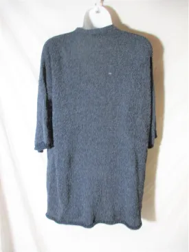 NEW POLES FRANCE Open Silk Wool Blend Knit Cardigan Sweater S Green Black Dark