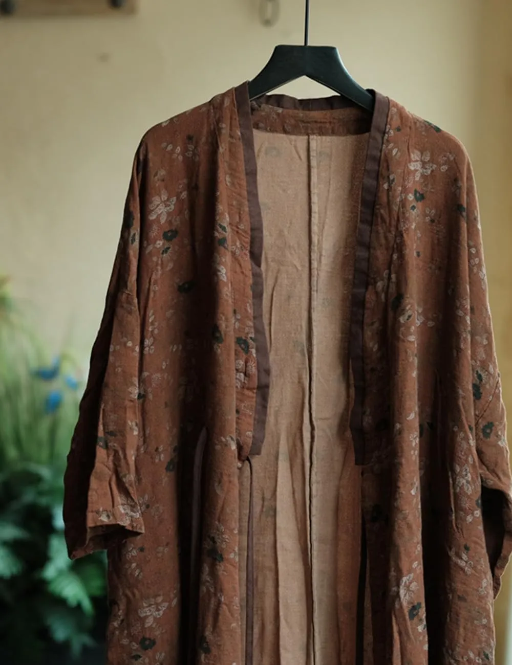 NFYM Women Lightweight Kimono Jacket Cotton Yarn Printed Tie Up Vintage Loose Cardigan Open Front Trench Coat Outerwear