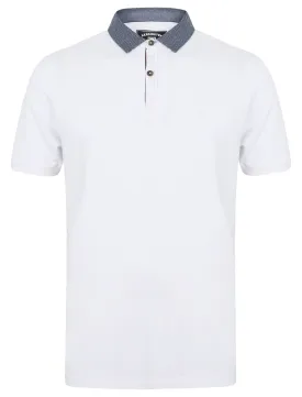 Norland Cotton Pique Polo Shirt with Chambray Collar in Bright White - Kensington Eastside