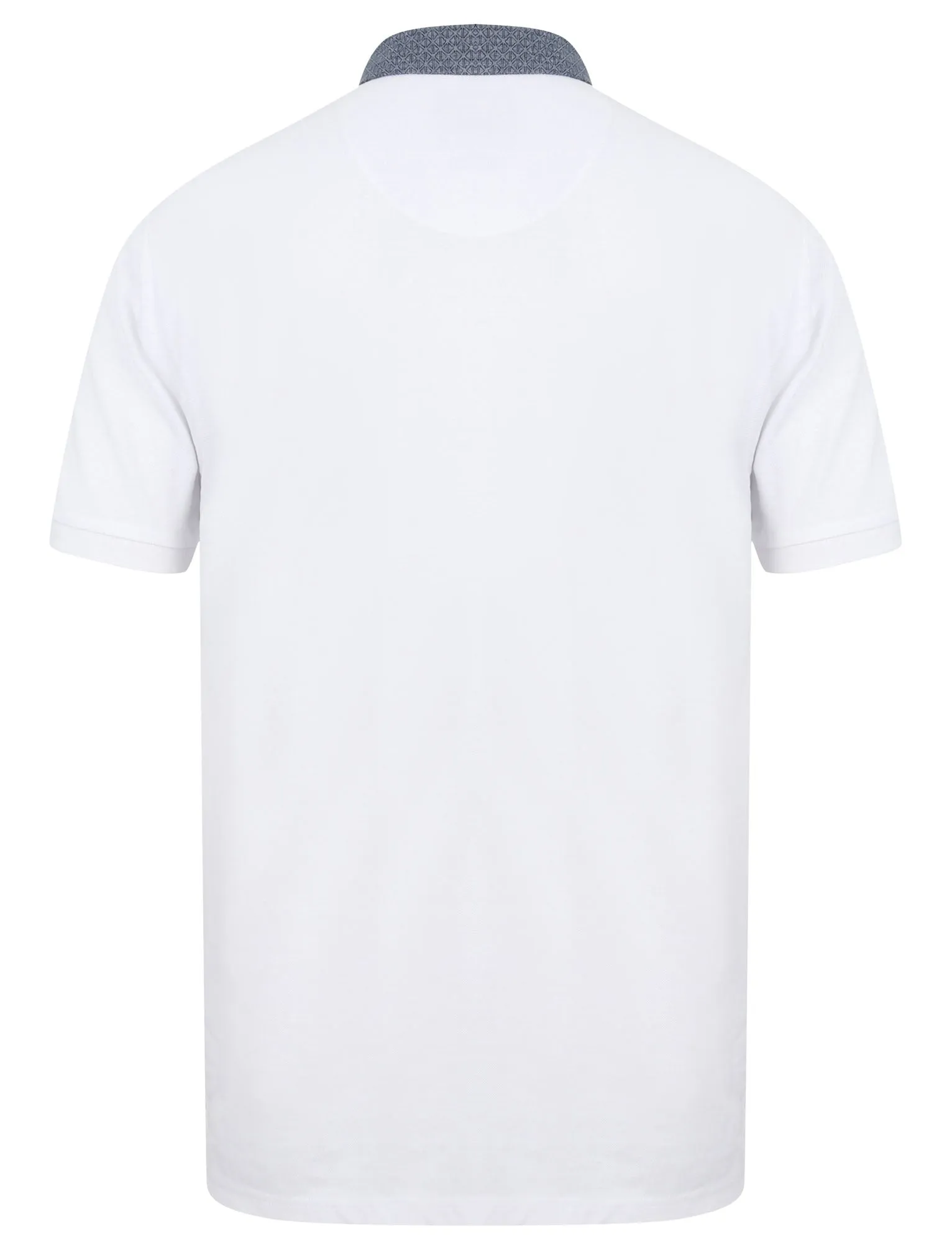 Norland Cotton Pique Polo Shirt with Chambray Collar in Bright White - Kensington Eastside