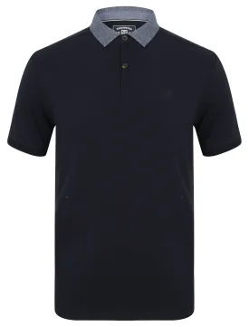 Norland Cotton Pique Polo Shirt with Chambray Collar in Sky Captain Navy - Kensington Eastside