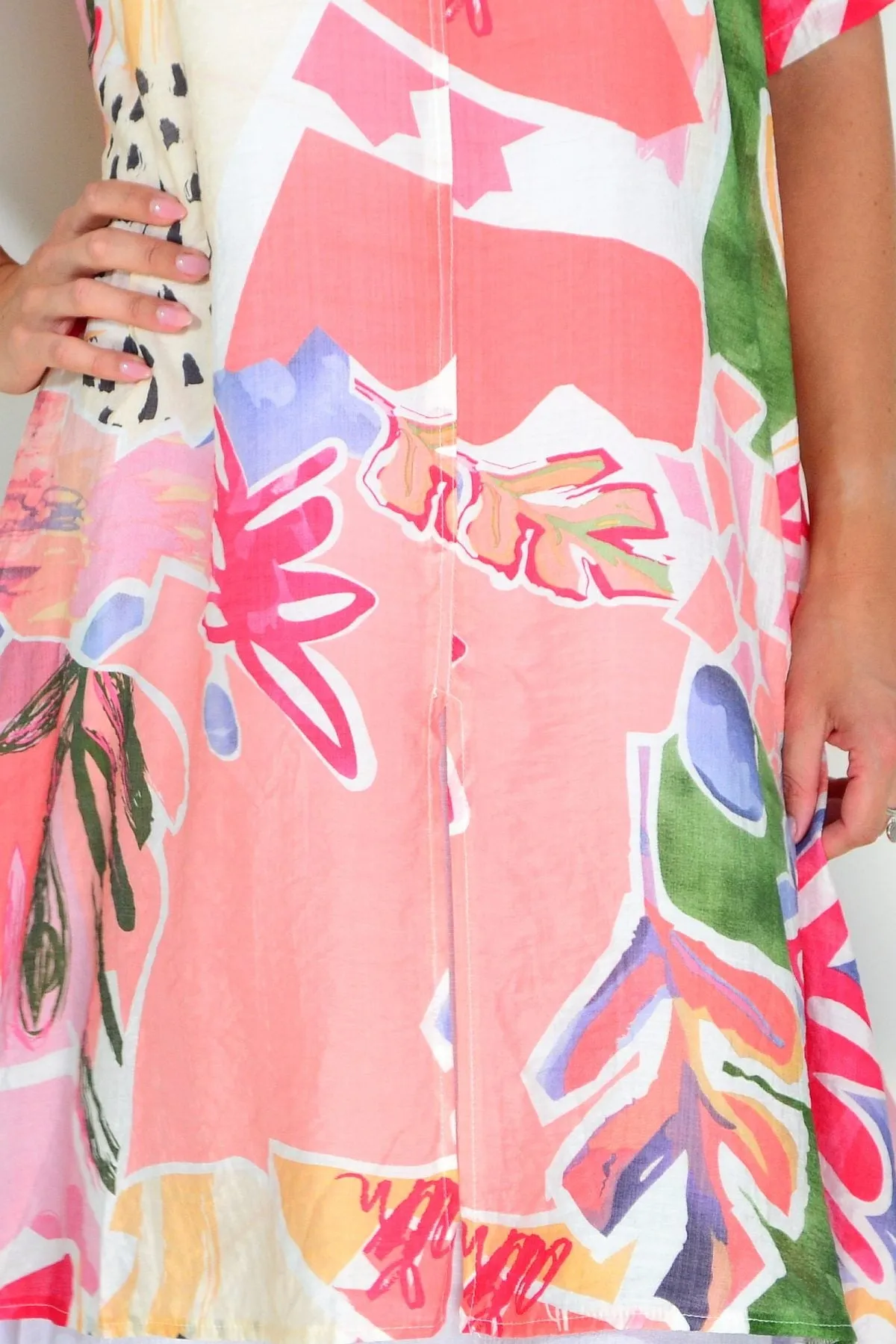 Pink Floral Print Summer Tunic Dress