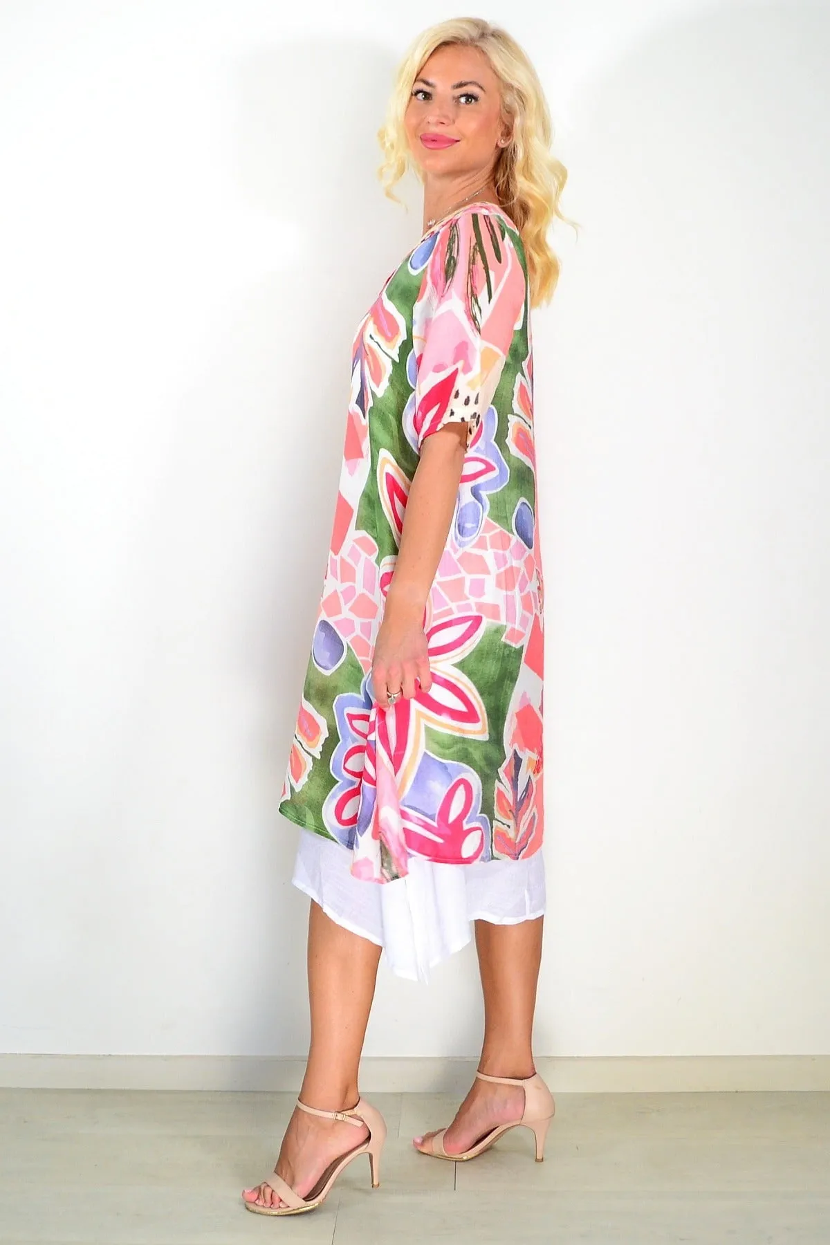 Pink Floral Print Summer Tunic Dress