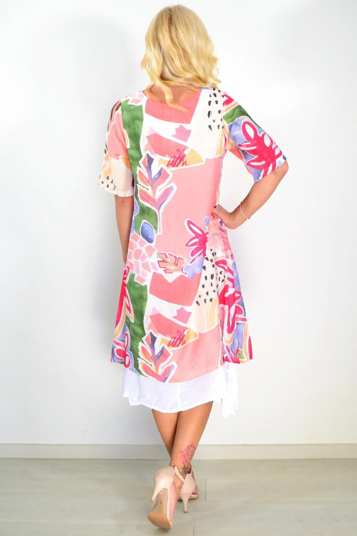 Pink Floral Print Summer Tunic Dress