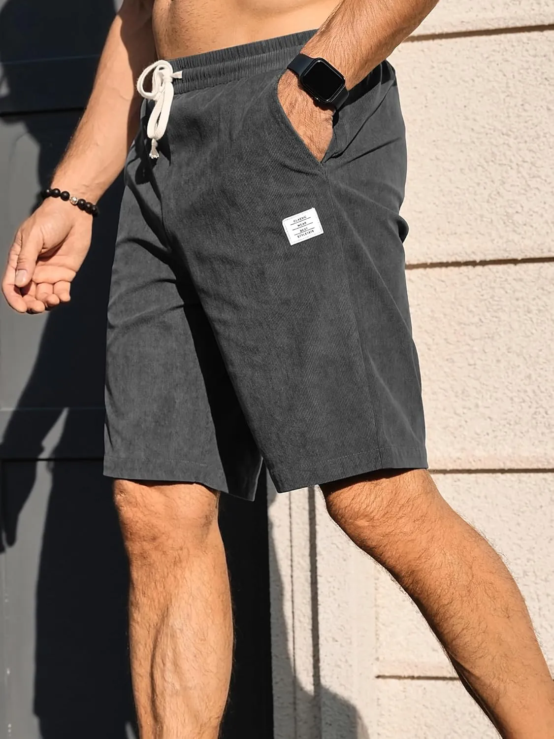 PLEPAN Mens Shorts 7 inch Corduroy Casual Short Drawstring Elastic Waist Lightweight Summer Beach Shorts Loose Fit