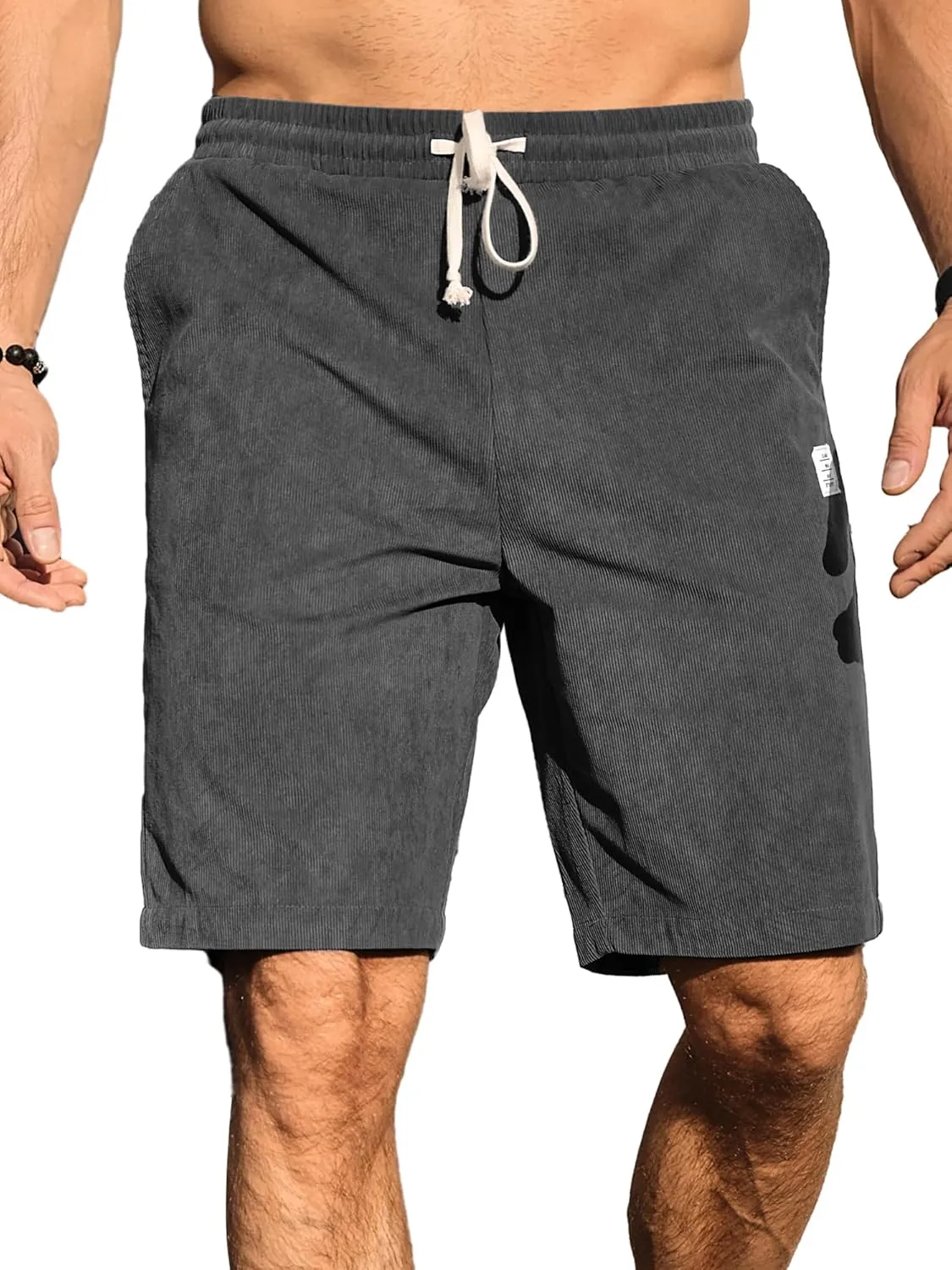 PLEPAN Mens Shorts 7 inch Corduroy Casual Short Drawstring Elastic Waist Lightweight Summer Beach Shorts Loose Fit