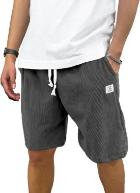 PLEPAN Mens Shorts 7 inch Corduroy Casual Short Drawstring Elastic Waist Lightweight Summer Beach Shorts Loose Fit