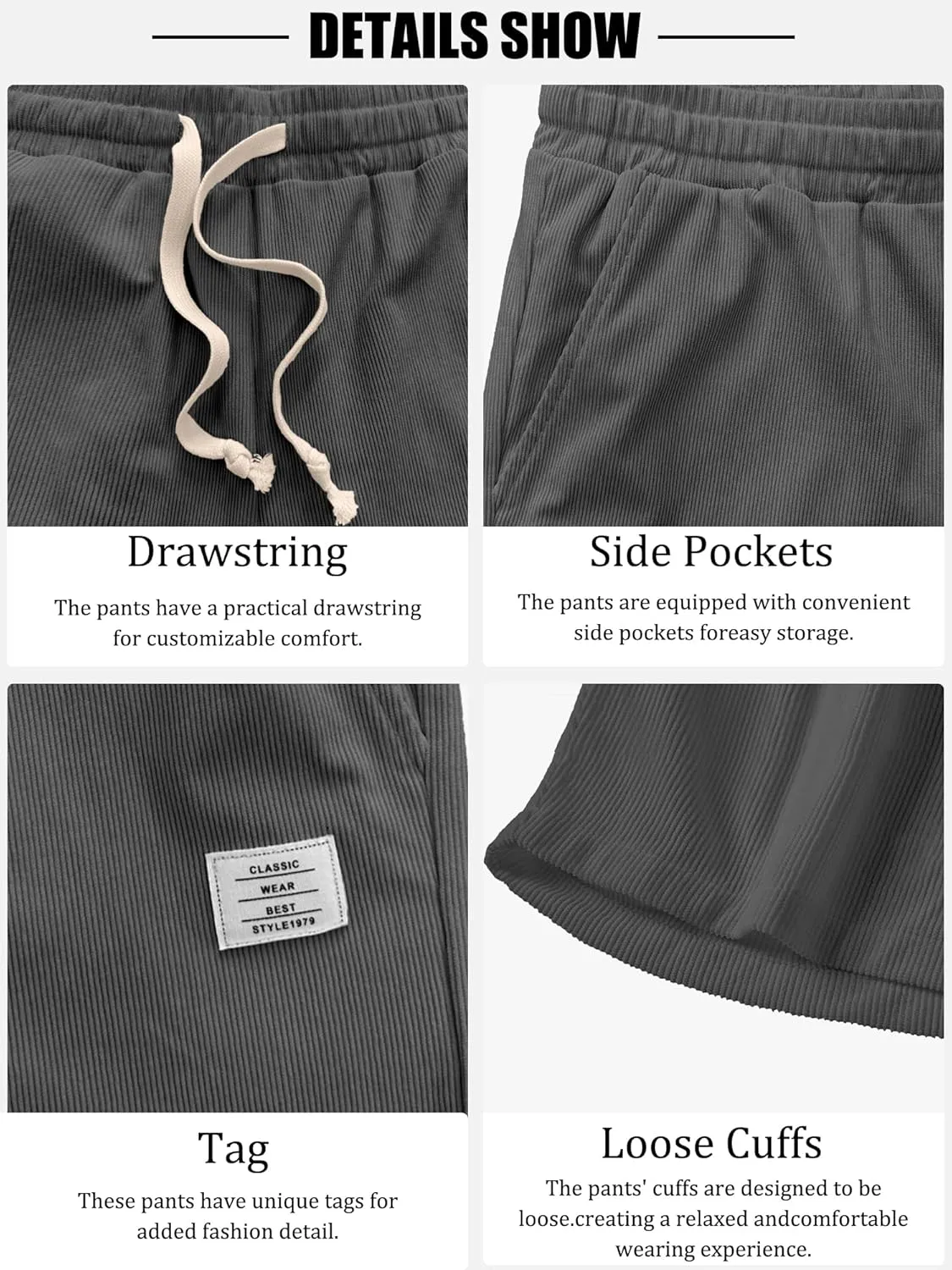 PLEPAN Mens Shorts 7 inch Corduroy Casual Short Drawstring Elastic Waist Lightweight Summer Beach Shorts Loose Fit