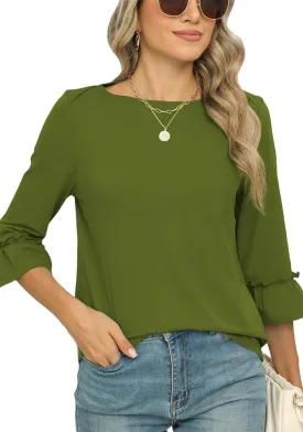 Poetsky Womens Boat Neck 3/4 Sleeve Tops Loose Fit Shirts Casual Solid Basic Tee Shirt Blouses