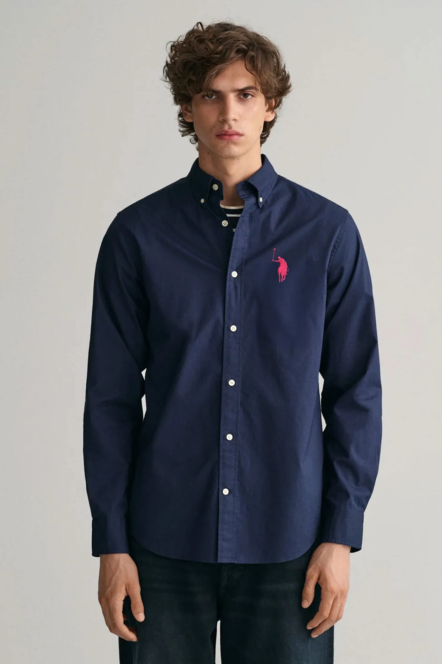 Polo Republica Men's Embroidered Button-Down Casual Shirt