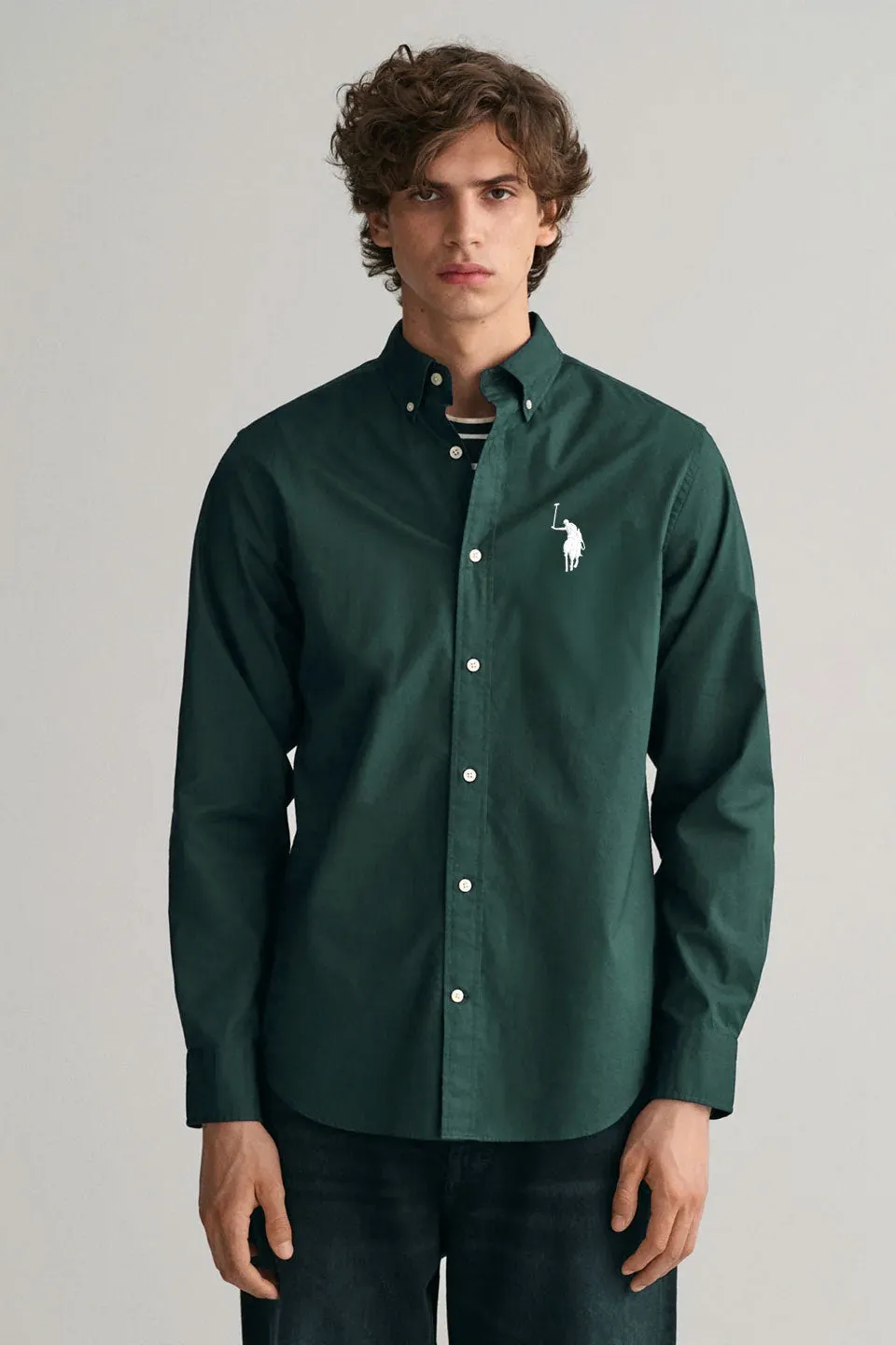 Polo Republica Men's Embroidered Button-Down Casual Shirt