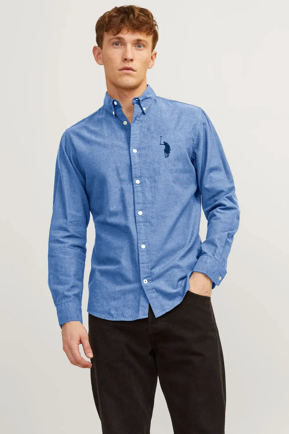 Polo Republica Men's Embroidered Button-Down Casual Shirt