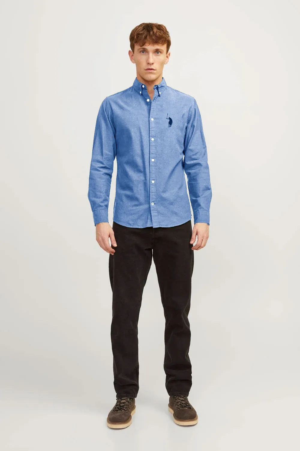 Polo Republica Men's Embroidered Button-Down Casual Shirt