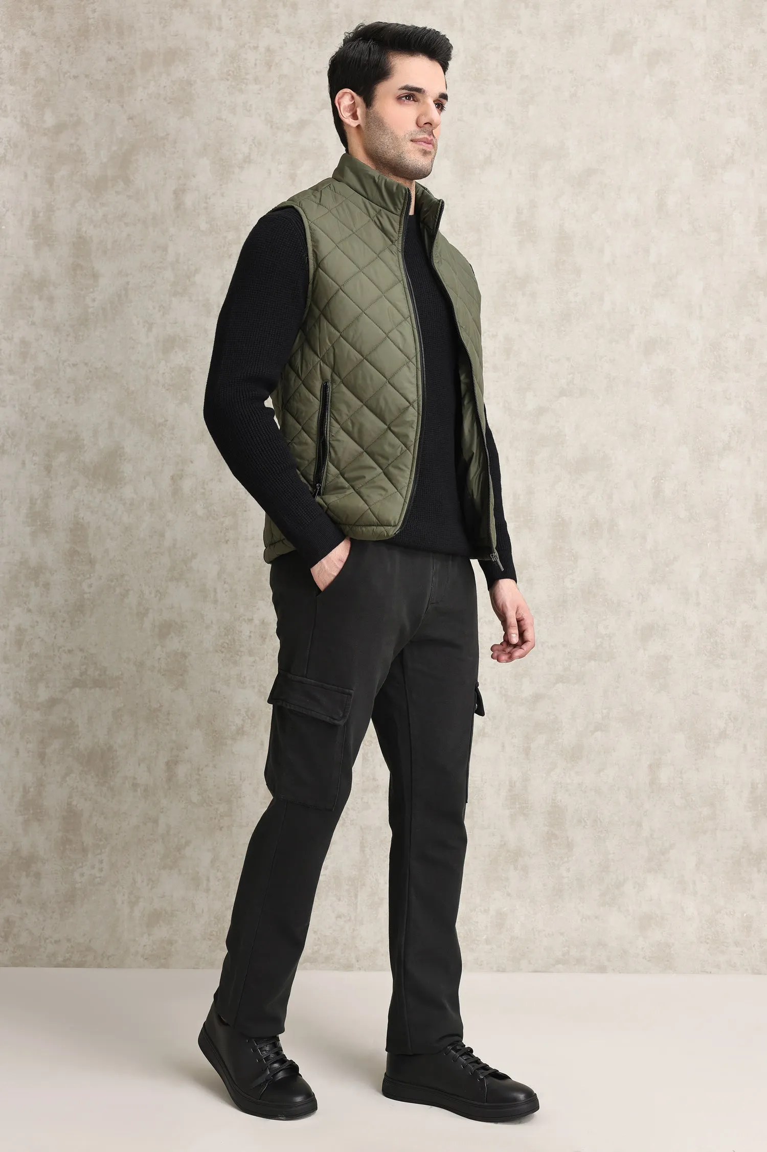 QUILTED UTILITY VEST-ARMY