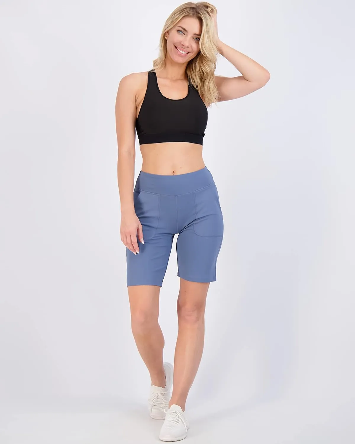 Real Essentials 4 Pack: Women's 9" Bermuda Long High Waisted Shorts with Pockets Casual Workout Athletic (Available in Plus)