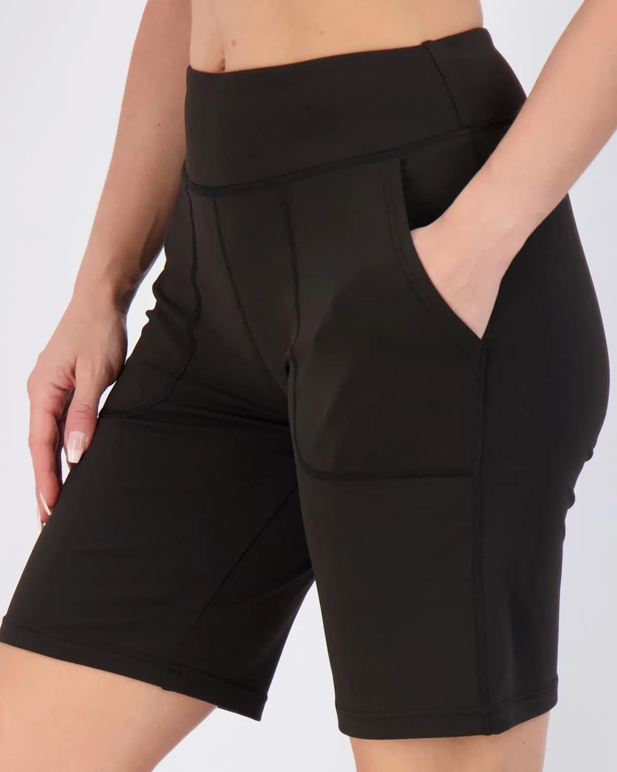 Real Essentials 4 Pack: Women's 9" Bermuda Long High Waisted Shorts with Pockets Casual Workout Athletic (Available in Plus)