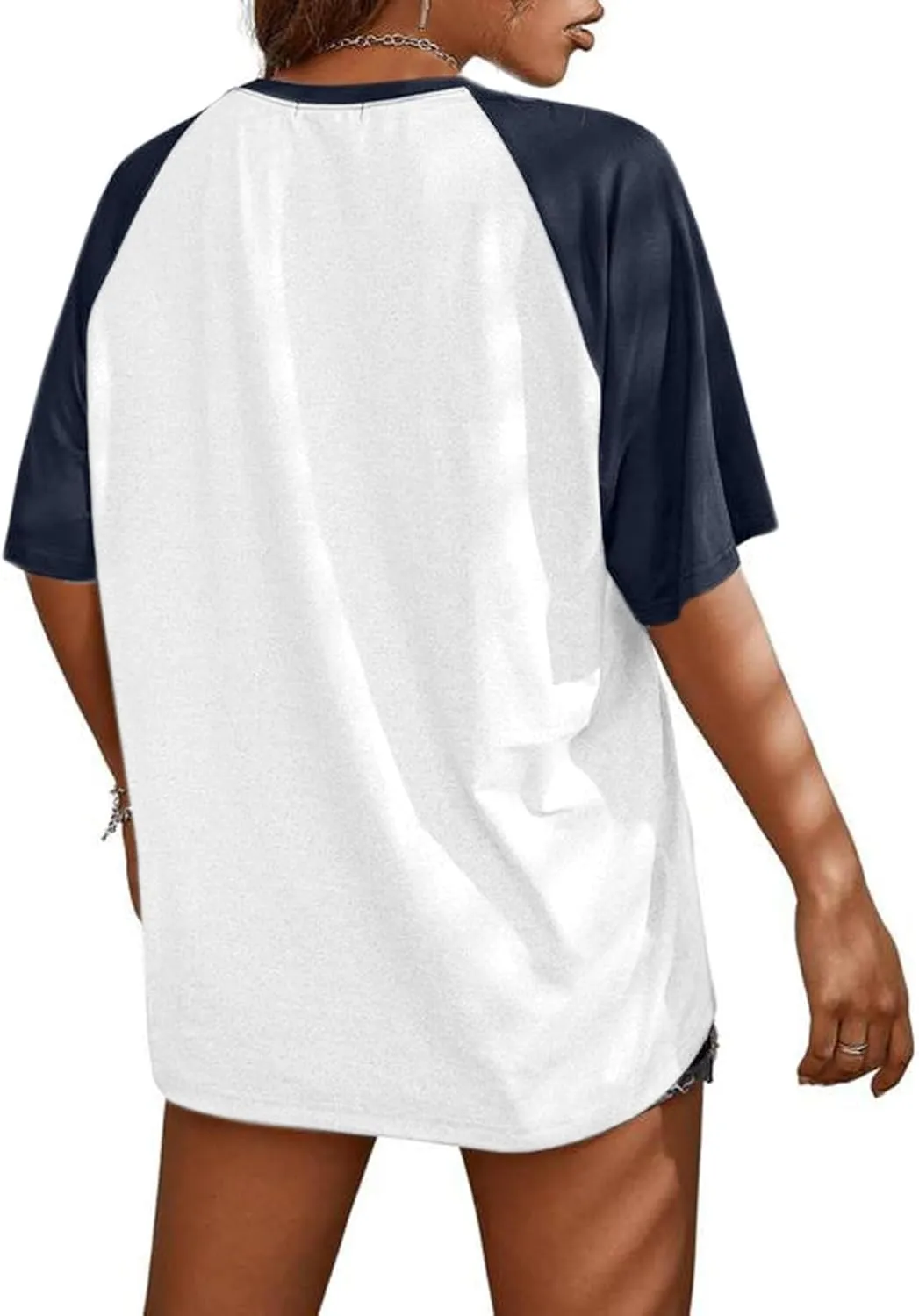 Remidoo Womens Short Sleeve Oversized T Shirt Color Block V Neck Casual Tee Tops