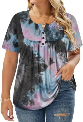RITERA Womens Plus Size Casual Tops V Round Neck Tshirts Blouse for Women Girls Basic Summer Black Tops Solid Color XL 5XL