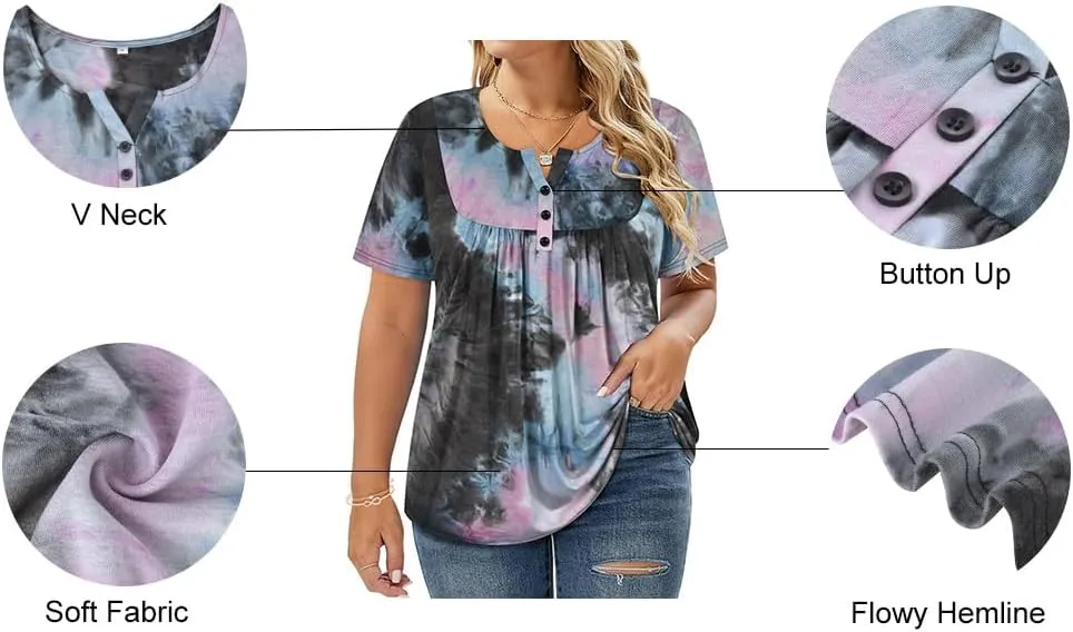 RITERA Womens Plus Size Casual Tops V Round Neck Tshirts Blouse for Women Girls Basic Summer Black Tops Solid Color XL 5XL