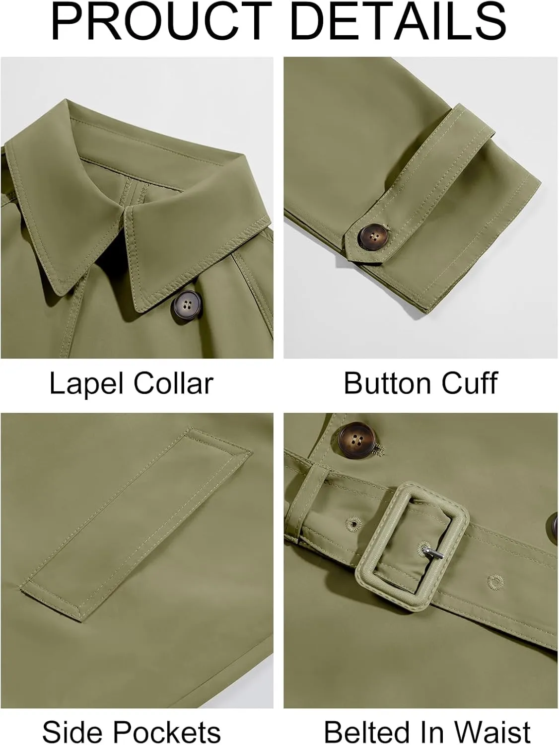 Runcati Mens Trench Coat Double Breasted Belted Windbreaker Jackets Lapel Lightweight Long Jacket Casual Overcoat